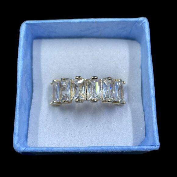 Gold Plated Baguette Eternity Ring Size 6 Crystal Glam Y2K Statement Jewelry NWO - Picture 5 of 8